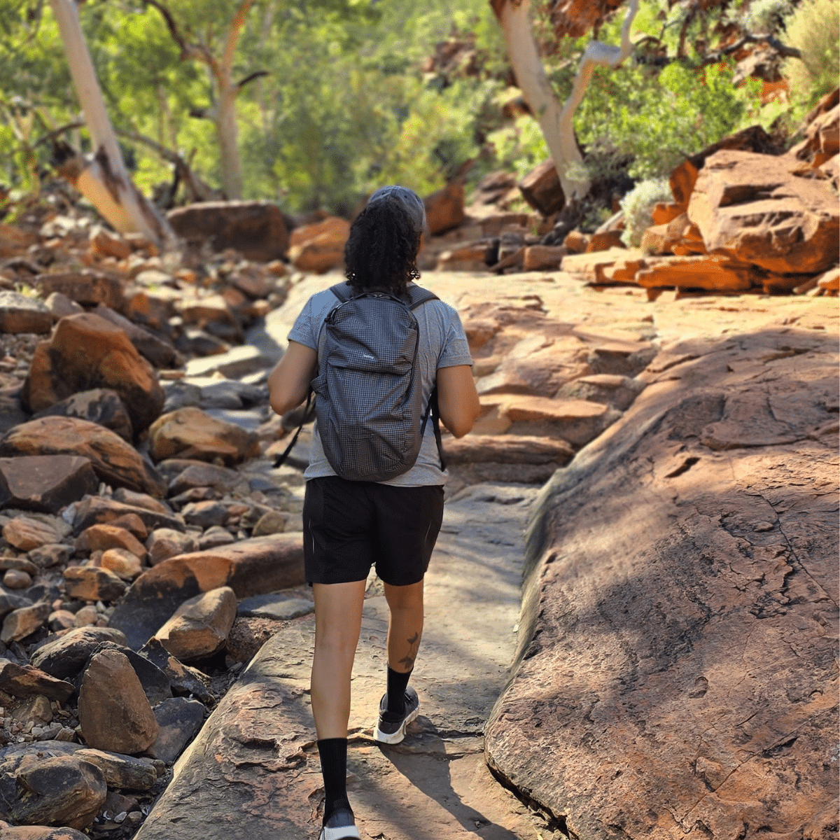 Camille Jasson preparing for a hike