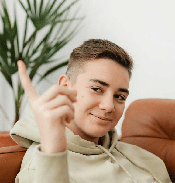 Young person pointing
