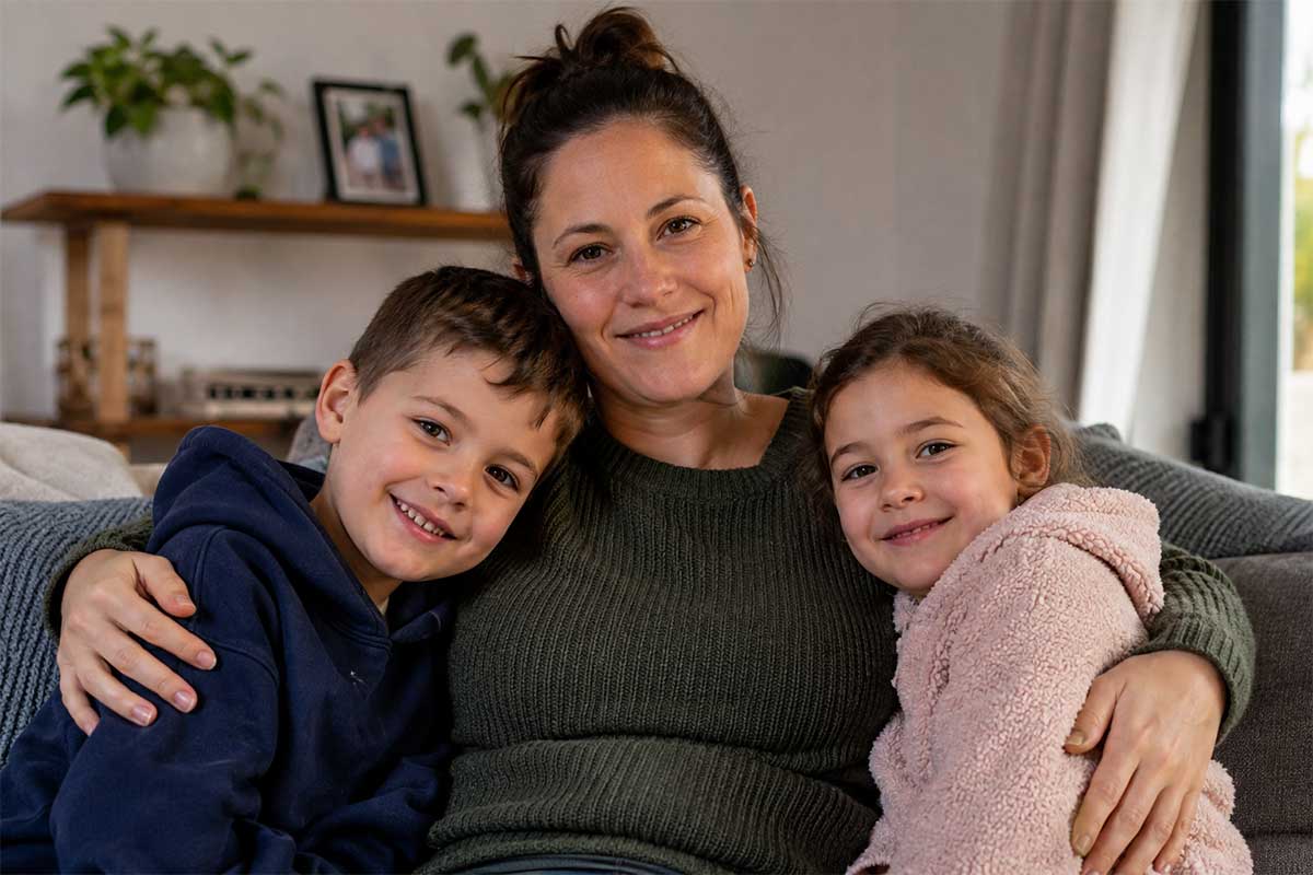 Haven House Ruth: A Family's New Beginning Mother and children on the couch at Haven House Ruth